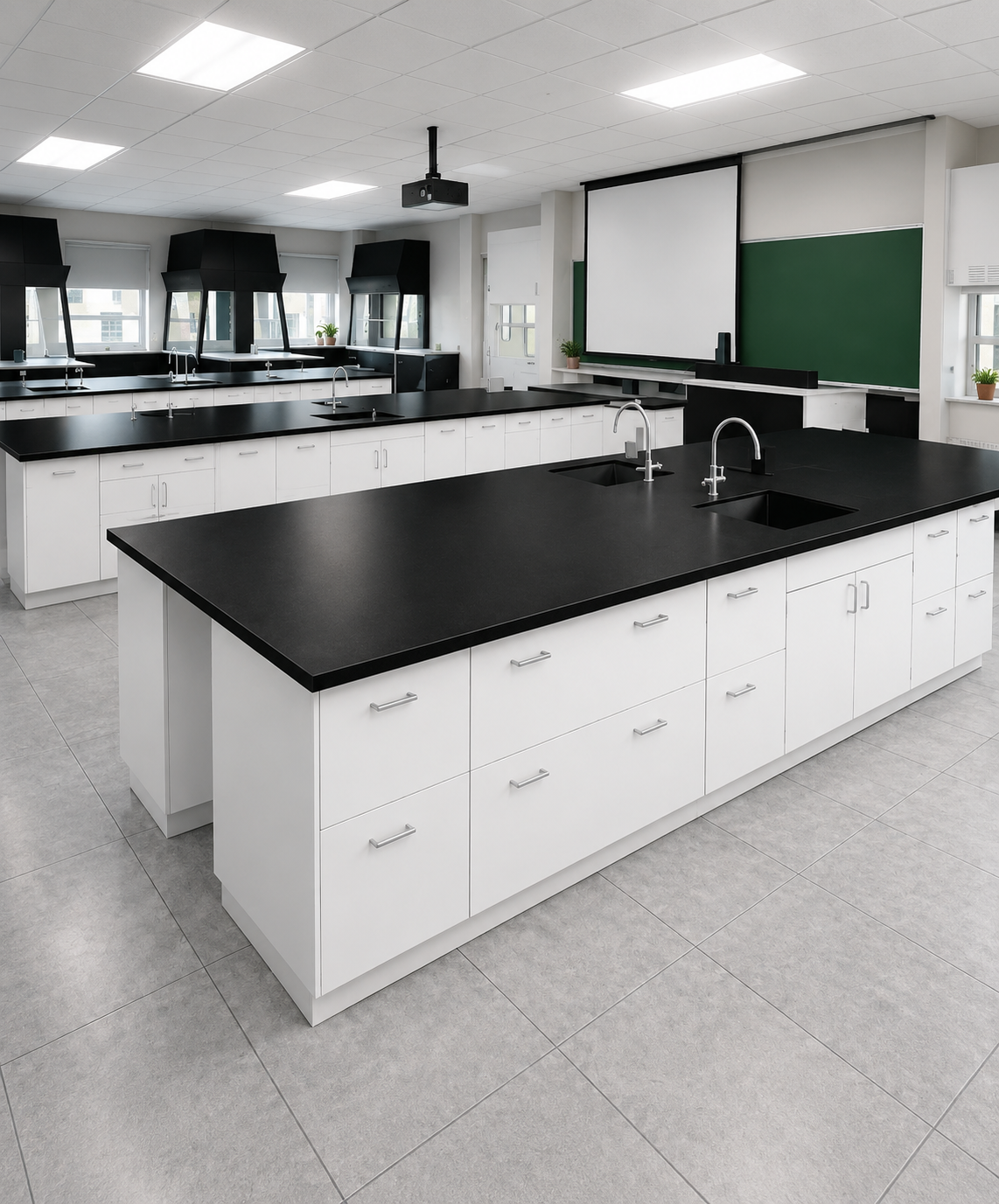 Chemistry Lab Island Bench with Dual Sinks and Black Countertop LAB  — Lab Furniture, Zumax